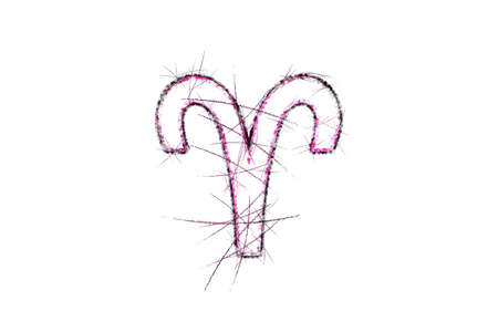 Aries zodiac sign, Horoscope Astrology background, Aries horoscope symbol, pink symbol on white backgroundの写真素材