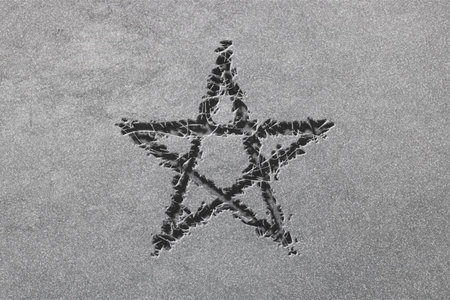 Pentagram symbol, five pointed star, Satanism, rugged, silver background