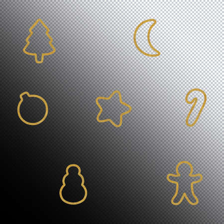 Set of Gold Christmas Icons transparent background, Christmas decoration seamlessの写真素材