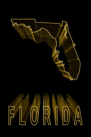 Map of Florida, Gold Map On Black Background, Gold effectの写真素材