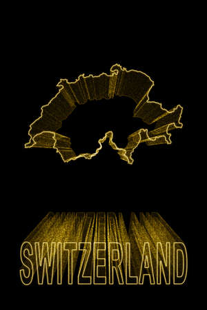 Map of Switzerland, Gold Map On Black Background, Gold effectの写真素材