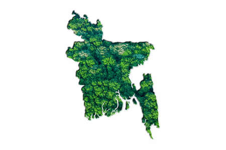 Green Forest Map of Bangladesh, on white backgroundの写真素材