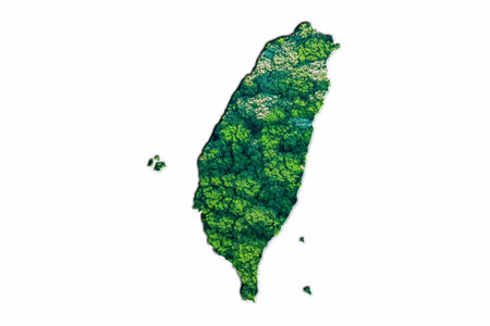 Green Forest Map of Taiwan, on white backgroundの写真素材