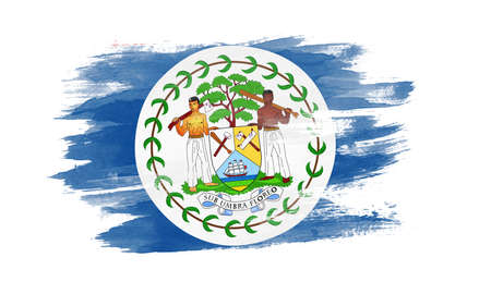 Belize flag brush stroke, national flag on white backgroundの写真素材