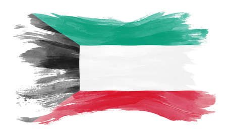 Kuwait flag brush stroke, national flag on white backgroundの写真素材