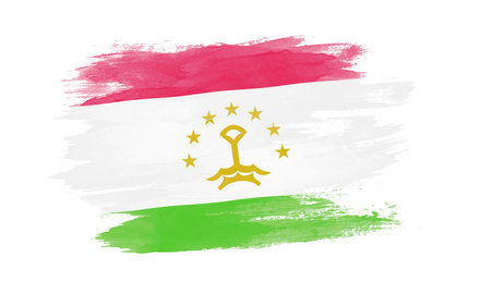 Tajikistan flag brush stroke, national flag on white backgroundの写真素材