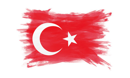 Turkey flag brush stroke, national flag on white backgroundの写真素材