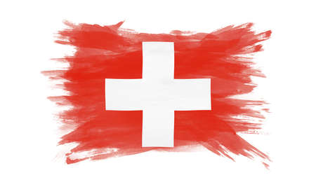 Switzerland flag brush stroke, national flag on white backgroundの写真素材