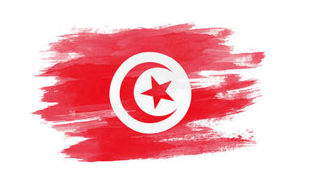Tunisia flag brush stroke, national flag on white backgroundの写真素材