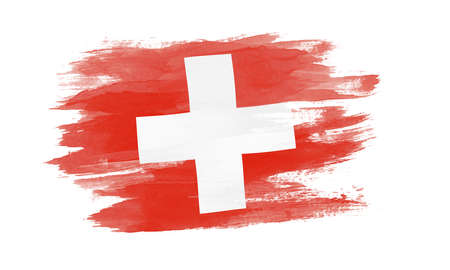 Switzerland flag brush stroke, national flag on white backgroundの写真素材