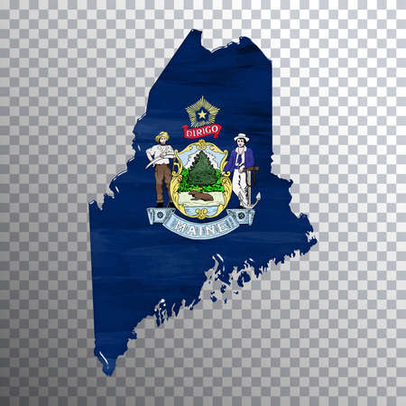 Maine flag and map, transparent background, Clipping pathの写真素材