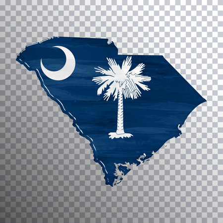 South Carolina flag and map, transparent background, Clipping pathの写真素材