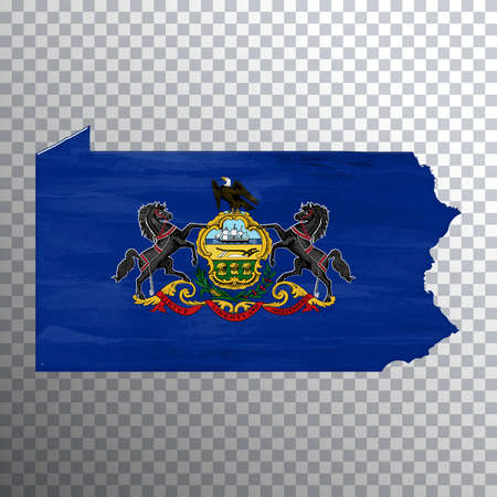 Pennsylvania flag and map, transparent background, Clipping pathの写真素材