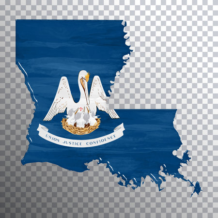Louisiana flag and map, transparent background, Clipping pathの写真素材