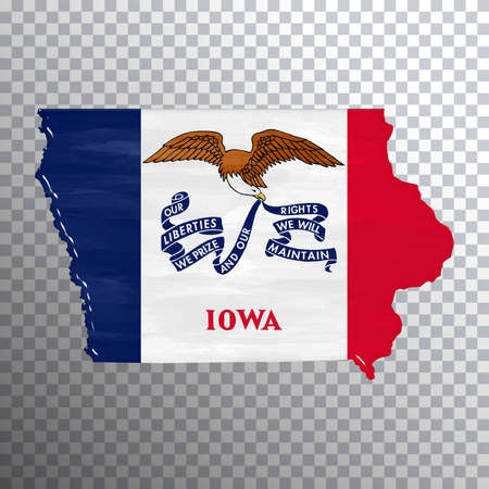 Iowa flag and map, transparent background, Clipping pathの写真素材