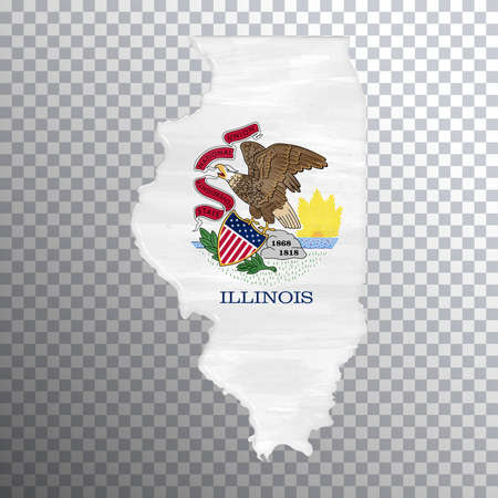 Illinois flag and map, transparent background, Clipping pathの写真素材