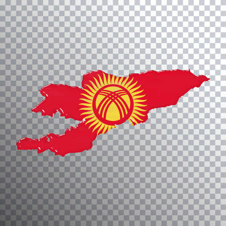 Kyrgyzstan flag and map, transparent background, Clipping pathの写真素材
