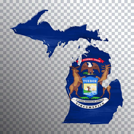 Michigan flag and map, transparent background, Clipping pathの写真素材