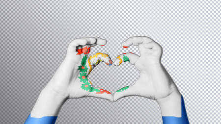 West Virginia flag color, hands show symbol of heart and loveの写真素材