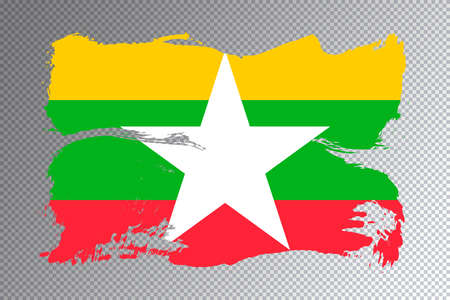 Myanmar flag brush stroke, national flag on transparent backgroundの写真素材