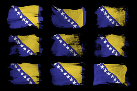 Bosnia and Herzegovina flag brush stroke, national flag on black backgroundの写真素材