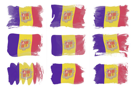 Andorra flag brush stroke, national flag on white backgroundの写真素材