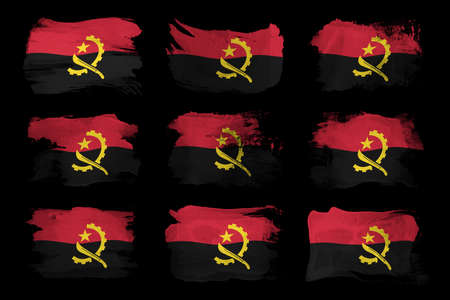 Angola flag brush stroke, national flag on black backgroundの写真素材