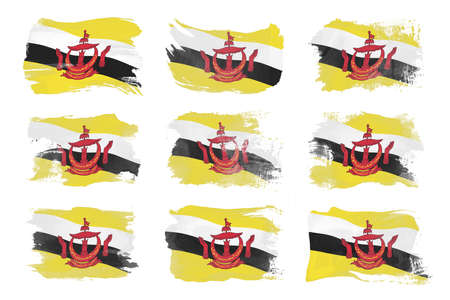 Brunei flag brush stroke, national flag on white backgroundの写真素材