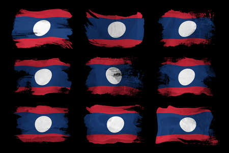 Laos flag brush stroke, national flag on black backgroundの写真素材