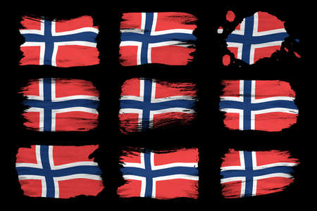 Norway flag brush stroke, national flag on black backgroundの写真素材