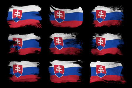 Slovakia flag brush stroke, national flag on black backgroundの写真素材