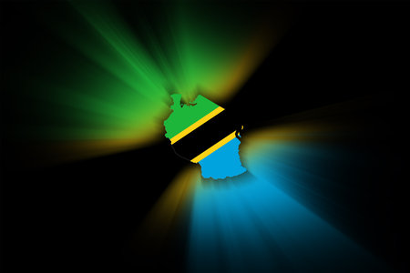 Map of Tanzania, on black background, map with flagの写真素材