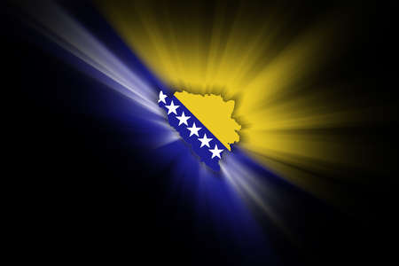 Map of Bosnia and Herzegovina, on black background, map with flagの写真素材