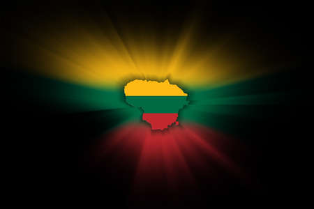 Map of Lithuania, on black background, map with flagの写真素材