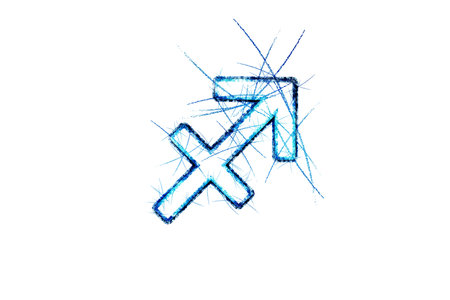 Sagittarius zodiac sign, Horoscope Astrology background, Sagittarius horoscope symbol, blue symbol on white backgroundの写真素材