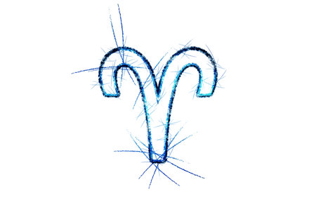 Aries zodiac sign, Horoscope Astrology background, Aries horoscope symbol, blue symbol on white backgroundの写真素材
