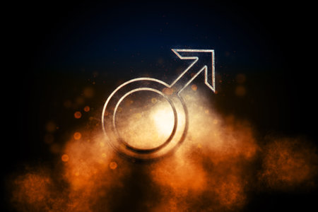 Symbol of Mars, Mars Sign, astrology Mars planet, Blue Symbolの写真素材