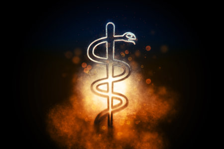 Medical symbol, Rod of Asclepius, Asclepius Insignia, Blue symbolの写真素材