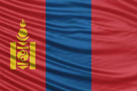 Mongolia Flag Wave Close Up, national flag backgroundの写真素材