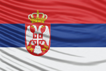 Serbia Flag Wave Close Up, national flag backgroundの写真素材