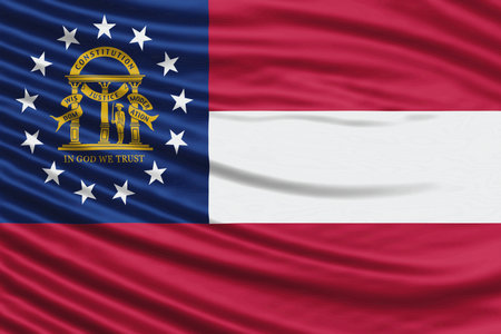 Georgia state Flag Wave Close Up, Georgia flag backgroundの写真素材