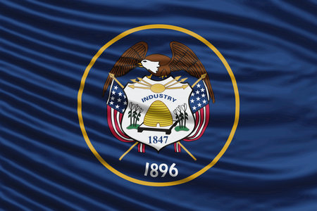 Utah state Flag Wave Close Up, Utah flag backgroundの写真素材