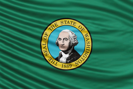 Washington state Flag Wave Close Up, Washington flag backgroundの写真素材