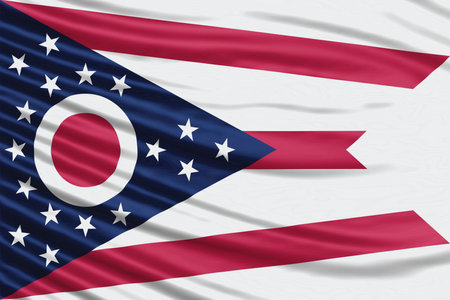 Ohio state Flag Wave Close Up, Ohio flag backgroundの写真素材