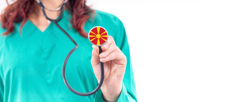 North Macedonia national healthcare system female doctor with stethoscopeの写真素材