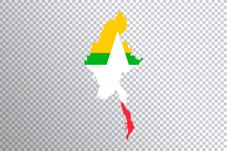 Myanmar flag on map, transparent backgroundの写真素材