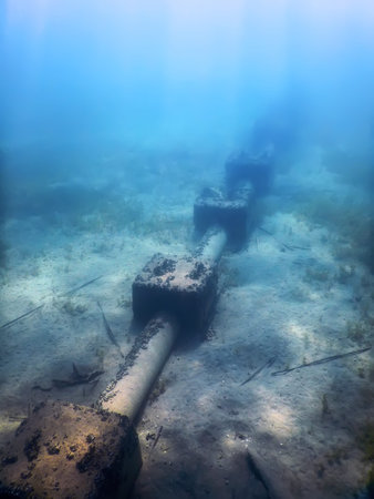 Underwater sewer wastewater pipe, environment nature pollution sea ocean