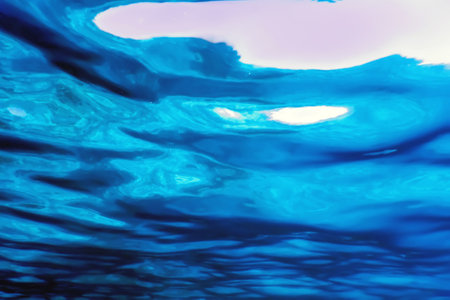 Underwater view of the sea surface, Underwater backgroundの写真素材