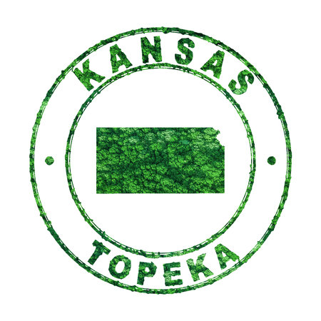 Map of Kansas, Postal Stamp CO2 emission conceptの写真素材