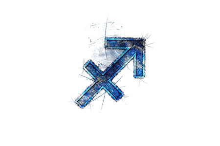 Sagittarius zodiac sign, Horoscope Astrology background, Sagittarius horoscope symbol, blue symbol on white backgroundの写真素材
